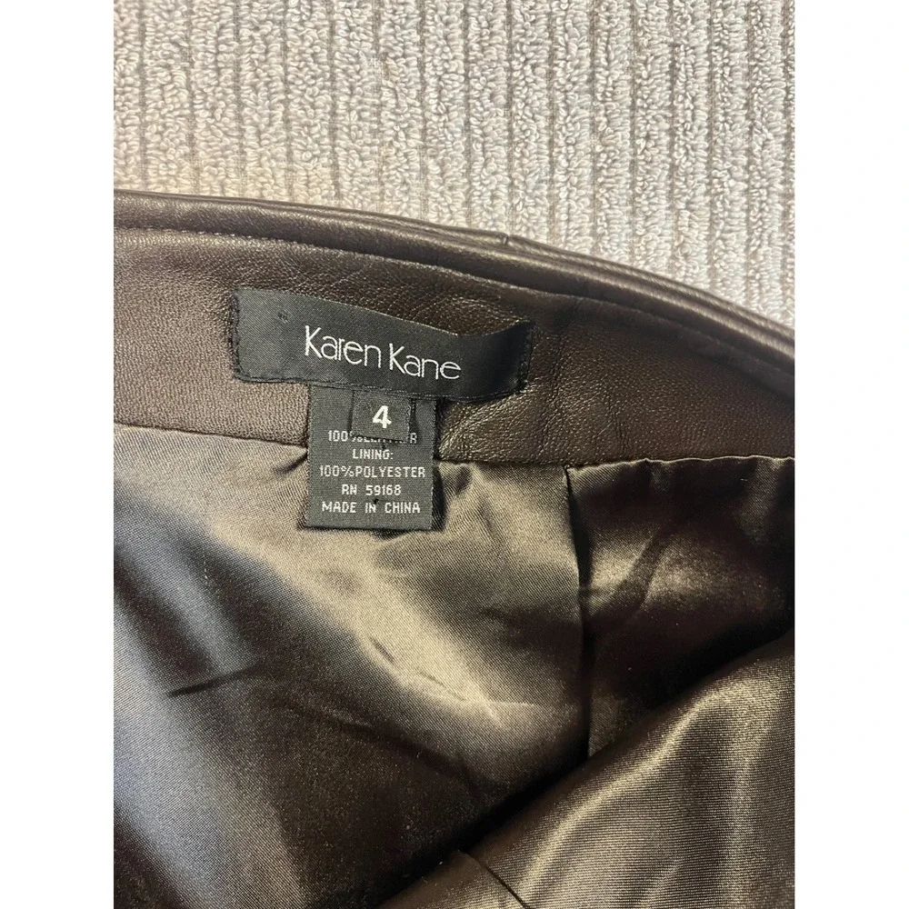 Vintage Karen Kane Leather Skirt Womens 4 Boho Y2K Dark Brown A-Line Lined